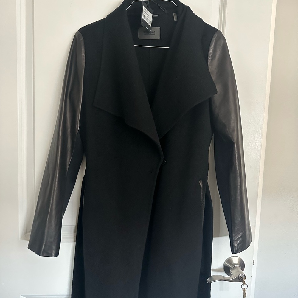 Black Coat with Leather Sleeves